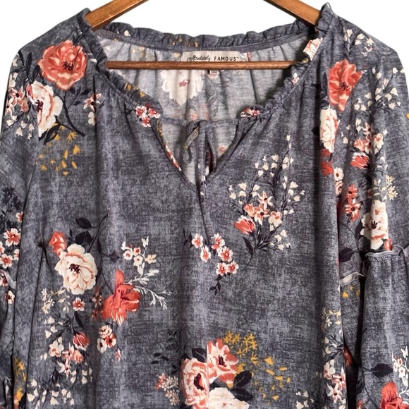 Absolutely Famous Bell Sleeve Floral Boho Peasant Blouse Size 1X - Picture 2 of 8
